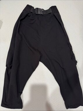Black Buckle-Waist Draped Harem Pants